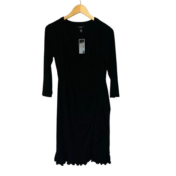 Alfani Black Ruched Side Ruffle Trim Surplice Neck Dress Size M Medium NWT - Picture 6 of 6
